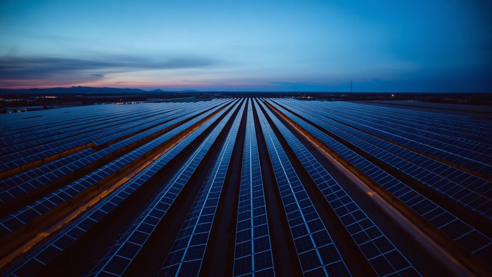 Solar energy installation at dusk